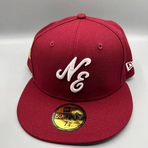 New Era Logo Hat Men 7 5/8 Red Retro 100‎ Anniversary 59Fifty New Era Fitted Cap